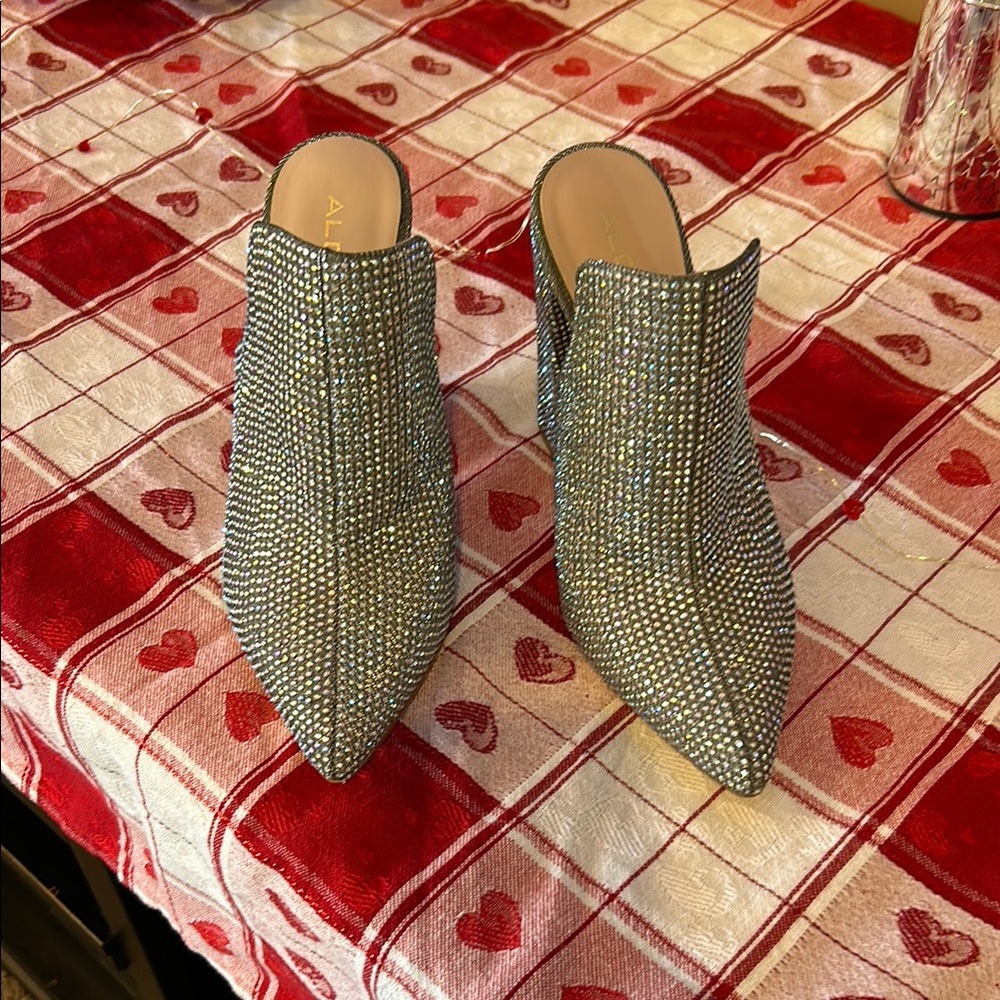 Aldo Sparkling Silver Mules